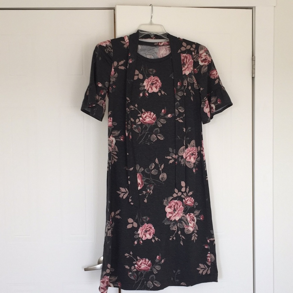 Handmade charcoal floral midi dress